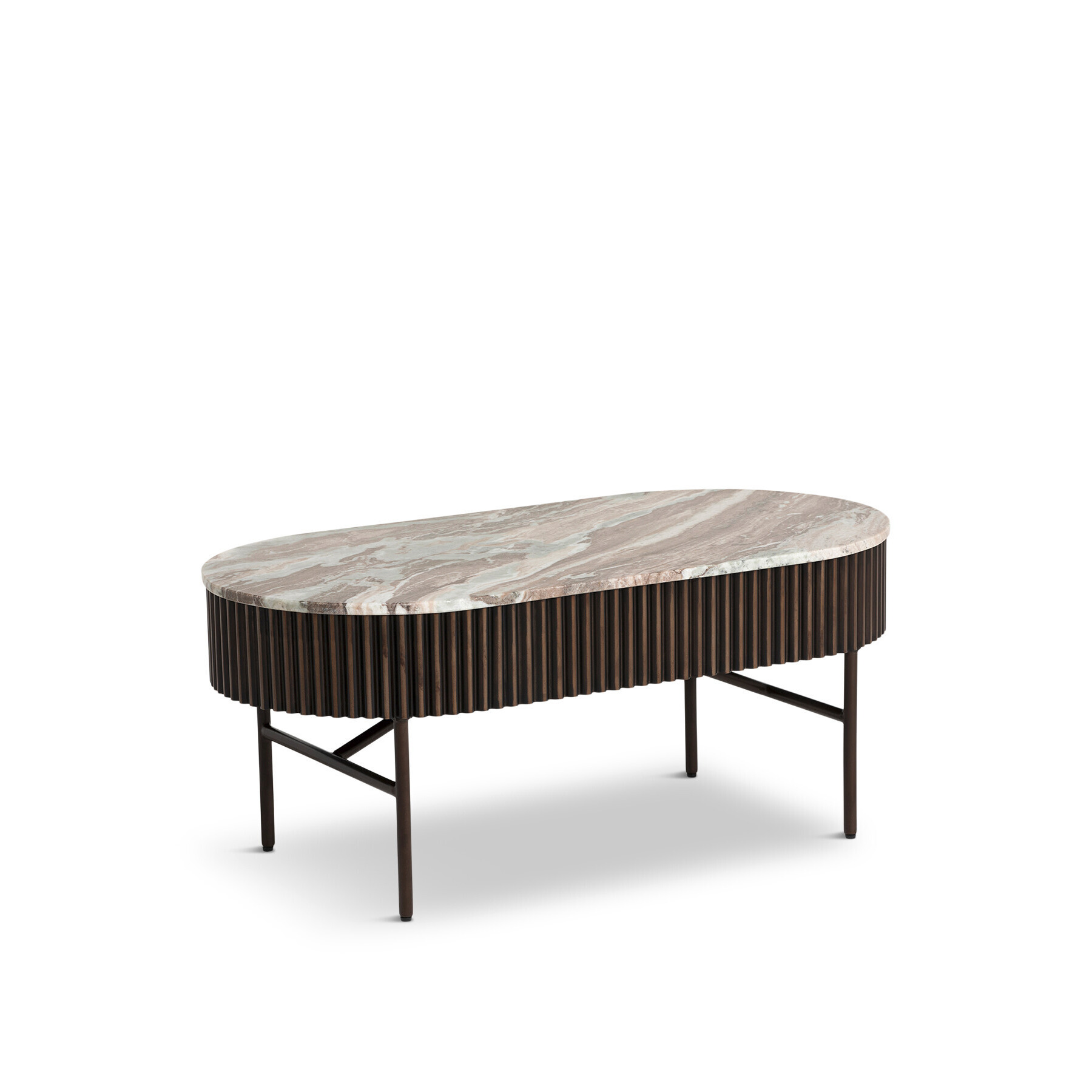 Barker and Stonehouse Gion Oval Brown Marble With Wave Metal Body 100Cm Coffee Table - image 1