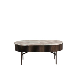 Barker and Stonehouse Gion Oval Brown Marble With Wave Metal Body 100Cm Coffee Table - thumbnail 2