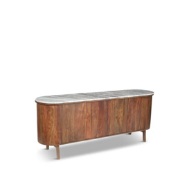 Barker and Stonehouse Cresta Marble 4 Door Sideboard with Acacia Wood Base Brown