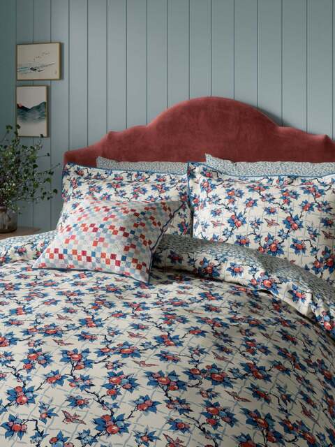 Land & Shore Berry Grove Cover Set Blue in Blue/Red, Cotton/Linen, Size King - image 1