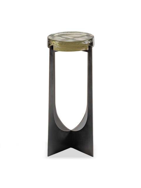 Libra Interiors Glenthorpe Glass Accent Side Table in Clear Glass/Gilded Oak Wood, Size H60xW30.5x - image 1