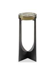 Libra Interiors Glenthorpe Glass Accent Side Table in Clear Glass/Gilded Oak Wood, Size H60xW30.5x