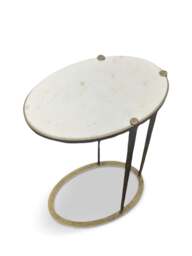 Libra Interiors Iota Oval Accent Table White Banswara Marble Aged Champagne in White Banswara Aged Champagane, Wood/Metal - thumbnail 1