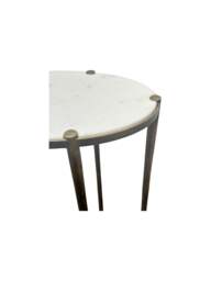 Libra Interiors Iota Oval Accent Table White Banswara Marble Aged Champagne in White Banswara Aged Champagane, Wood/Metal - thumbnail 3