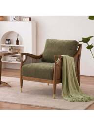 Barker and Stonehouse Olive Fabric Accent Chair With Rattan in Green - thumbnail 2