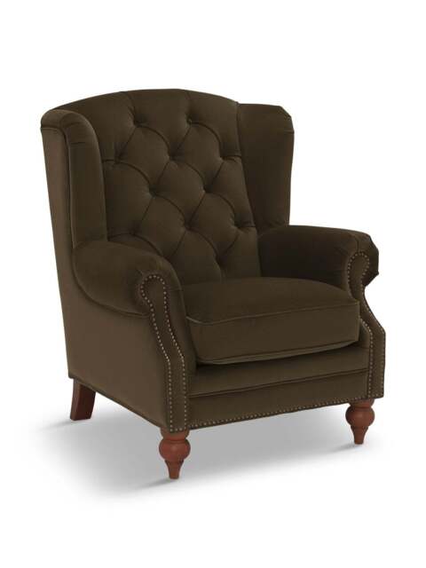 Barker and Stonehouse Ullswater Velvet Buttoned Wing Chair in Green - image 1