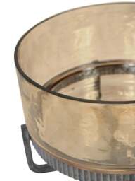 Libra Interiors Beresford Glass Bowl On Stand in Gilded Oak Wood Copper Brown Luster, Wood/Metal - thumbnail 3