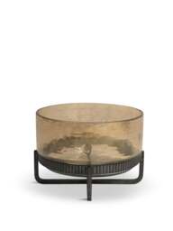 Libra Interiors Beresford Glass Bowl On Stand in Gilded Oak Wood Copper Brown Luster, Wood/Metal