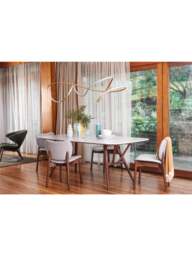 Heal's Anais Dining Table Marble Top Walnut Frame in White, Size 200x100x75 - thumbnail 2