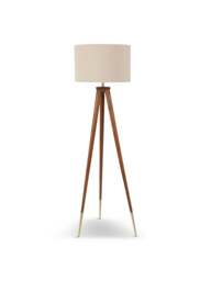 Heal's Hawkins Wooden Tripod Floor Lamp With Shade in Brown, Linen