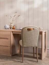 Barker and Stonehouse Maurice Herringbone Fabric Dining Chair With Handle in Neutral, Leather - thumbnail 2