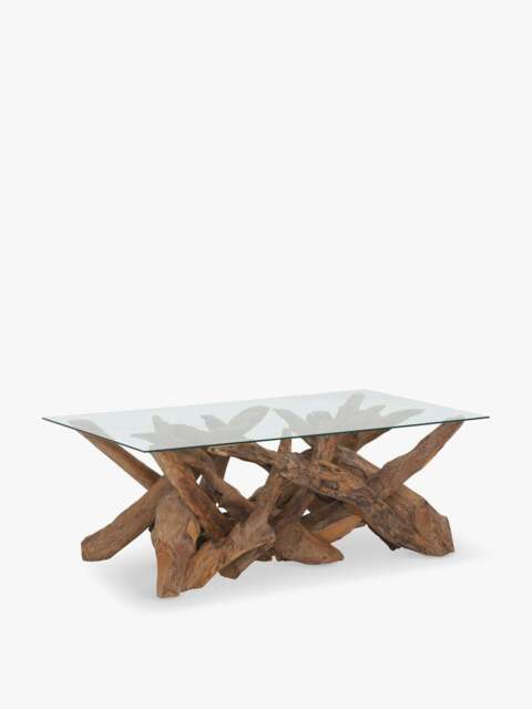 Barker and Stonehouse Whinfell Rectangle Coffee Table in Reclaimed Teak With Glass Top - image 1