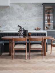 Libra Interiors Monterey Wooden Upholstered Dining Chair In Beige in Brown, Size 84x54x58 - thumbnail 3