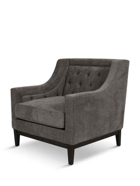 Libra Interiors Theodore Buttoned Armchair In Warm Fabric in Grey, Wood/Metal - image 1