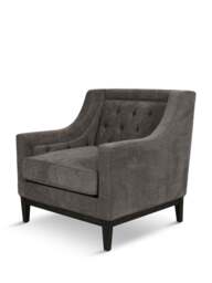 Libra Interiors Theodore Buttoned Armchair In Warm Fabric in Grey, Wood/Metal - thumbnail 1
