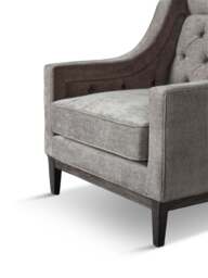 Libra Interiors Theodore Buttoned Armchair In Warm Fabric in Grey, Wood/Metal - thumbnail 5