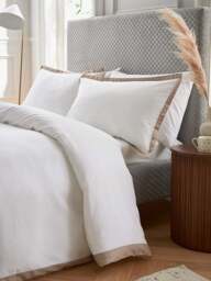 Bedeck of Belfast Fine Linens Olenna 250 Thread Count Bedding Cover Set White in Truffle/Chalk, Cotton/Linen, Size King - thumbnail 1