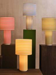 Heal's Raie Fabric Table Lamp in Yellow/White, Wood/Metal - thumbnail 2