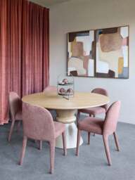 Libra Interiors Pair Of Eska Upholstered Dining Chairs In in Brown, Wood/Metal - thumbnail 3