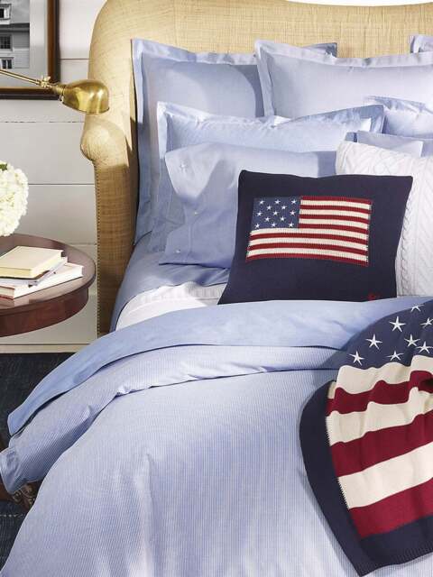 Ralph Lauren Home Oxford Fitted Sheet in Blue, Cotton, Size Double - image 1