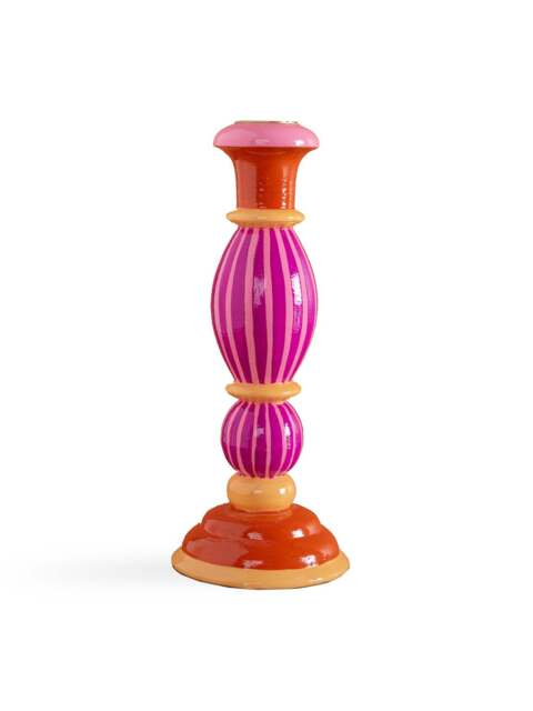 Ian Snow Striped Wooden Candlestick in Pink, Size 22cm - image 1
