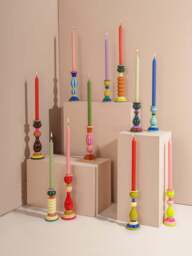 Ian Snow Striped Wooden Candlestick in Pink, Size 22cm - thumbnail 2