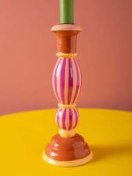 Ian Snow Striped Wooden Candlestick in Pink, Size 22cm - thumbnail 3