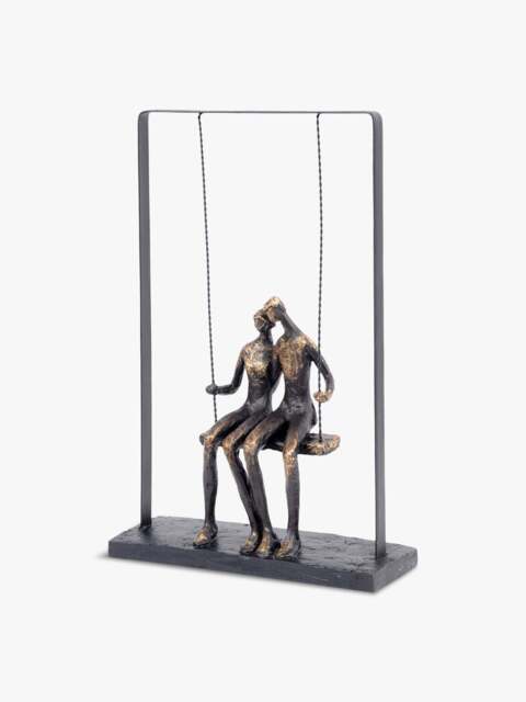 Libra Interiors Couple Sitting On Swing Figurative Sculpture in Bronze, Size 37x24x8