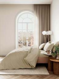 Bedeck of Belfast Fine Linens Bob 400 Thread Count Sateen Fitted Sheet Gold in Soft Gold, Cotton, Size Double