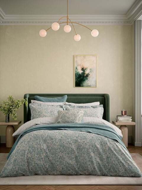 Bedeck of Belfast Celina Duvet Cover Set Celadon & Olive in Celadon/Olive, Cotton, Size Double