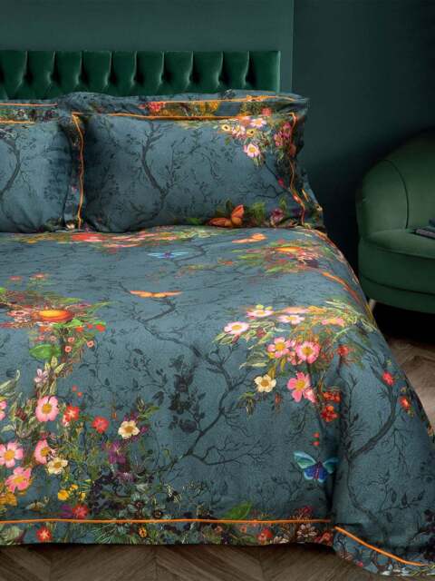 Timorous Beasties Bloomsbury Garden Duvet Cover Set Blue in Teal, Size Superking - image 1