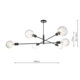Dar Lighting Alana 6 Light Pendant in Black - thumbnail 4