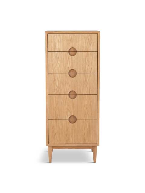 Heal's Amira 5 Drawer Tall Chest in Natural Oak, Size 130x52x45 - image 1