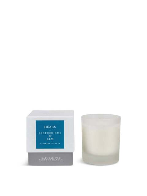 Heal's Oud & Elm Scented Candle in White, Leather