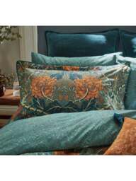 Morris & Co Honeysuckle And Tulip Heritage Duvet Cover Set in Mulberry/Teal, Cotton/Linen, Size Single - thumbnail 2