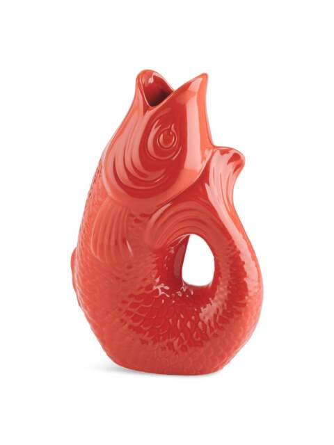 The Gift Company Monsieur Carafon Fish Vase 1.2L in Coral Red, Stoneware