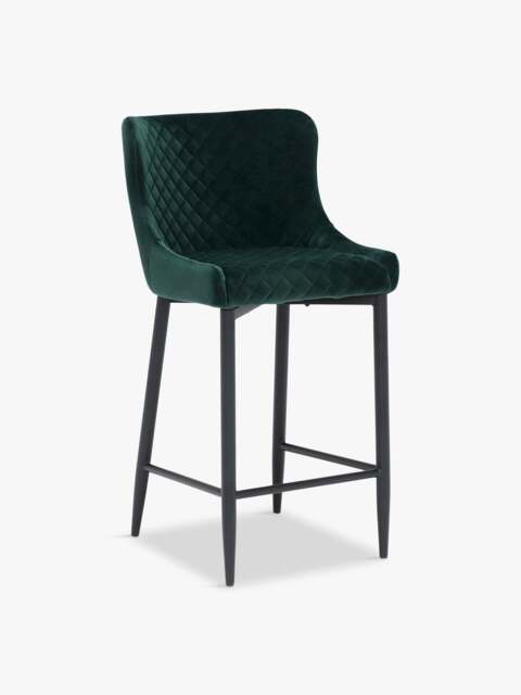 Barker and Stonehouse Rivington Fabric Counter Stool in Dark Green Velvet - image 1