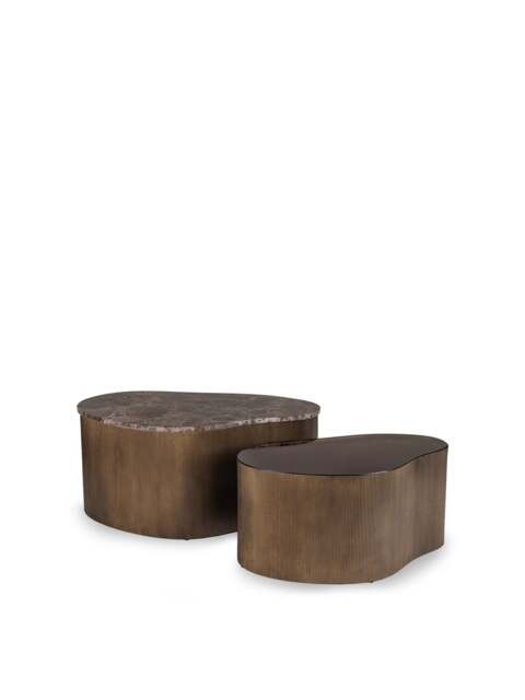 Libra Interiors Cloud Marble & Glass (Set Of 2) Coffee Tables in Brown Emperador/Brown Tint Glass, Size H43xW99xD6 - image 1
