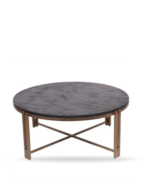 Libra Interiors Dalston Sandblasted Wood And Champagne Frame Coffee Table in Black, Size 40x101x101 - image 1