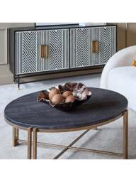 Libra Interiors Dalston Sandblasted Wood And Champagne Frame Coffee Table in Black, Size 40x101x101 - thumbnail 2