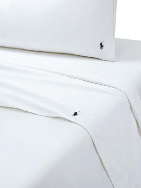 Ralph Lauren Home Polo Player Flat Sheet in White, Cotton, Size Double - image 1
