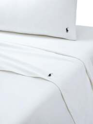 Ralph Lauren Home Polo Player Flat Sheet in White, Cotton, Size Double
