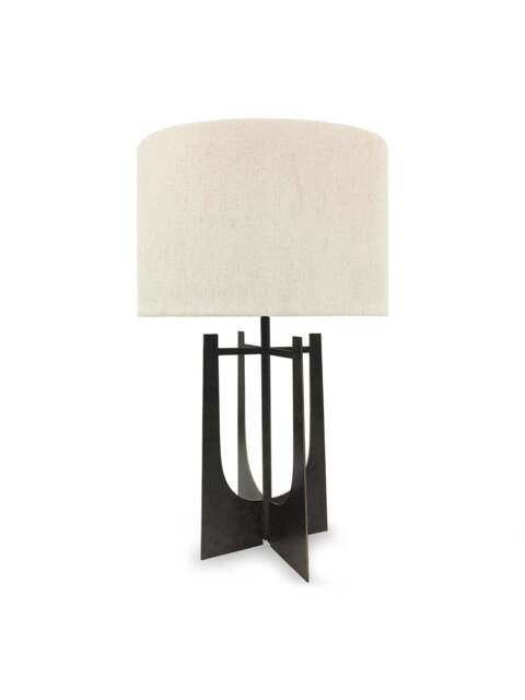 Libra Interiors Glenthorpe Hammered Iron Table Lamp in Brown, Linen, Size One