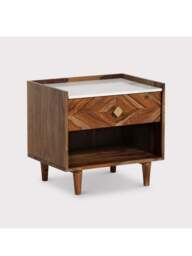 Barker and Stonehouse Vida Marble And Wood Bedside Table in Neutral - thumbnail 2