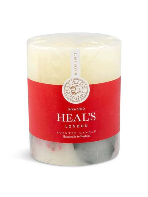 Heal's Winter Spice Tall Pillar Candle With Botanicals in White