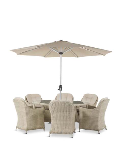 Bramblecrest Monterey Rattan 6 Seat Elliptical Dining Set With Parasol & Base - image 1