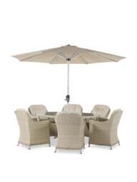 Bramblecrest Monterey Rattan 6 Seat Elliptical Dining Set With Parasol & Base