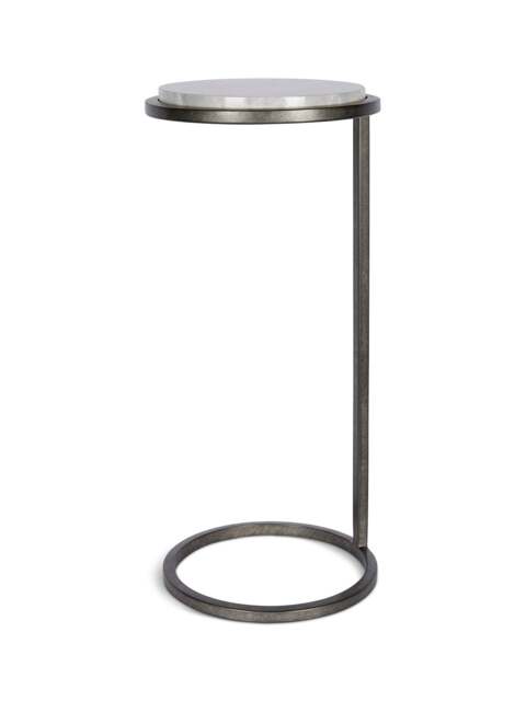 Libra Interiors Iota Accent Table Grey Emperador Marble Aged Silver Frame in Grey Emporador Marble Aged Silver, Wood/Metal - image 1