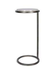 Libra Interiors Iota Accent Table Grey Emperador Marble Aged Silver Frame in Grey Emporador Marble Aged Silver, Wood/Metal