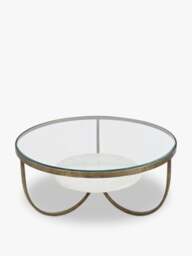 Libra Interiors Nolita White Marble And Antique Coffee Table in Gold Iron, Size 41x91x91